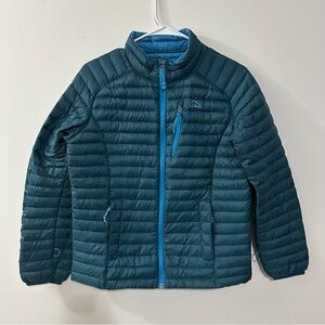 LL Bean Double Up Outerwear System Blue Green Jacket Size L 14/16 Youth Downtek